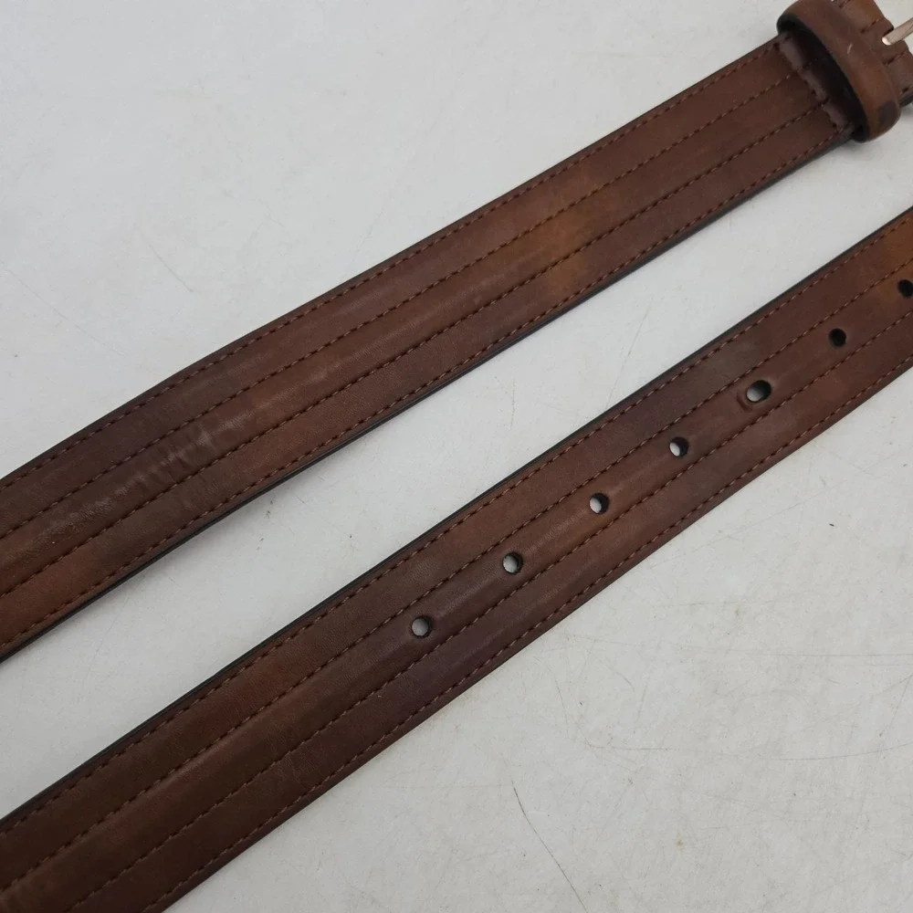 Structure Belt Brown Syn Leather Dress Stitched Mens 36 Copper Tone Buckle NWOT